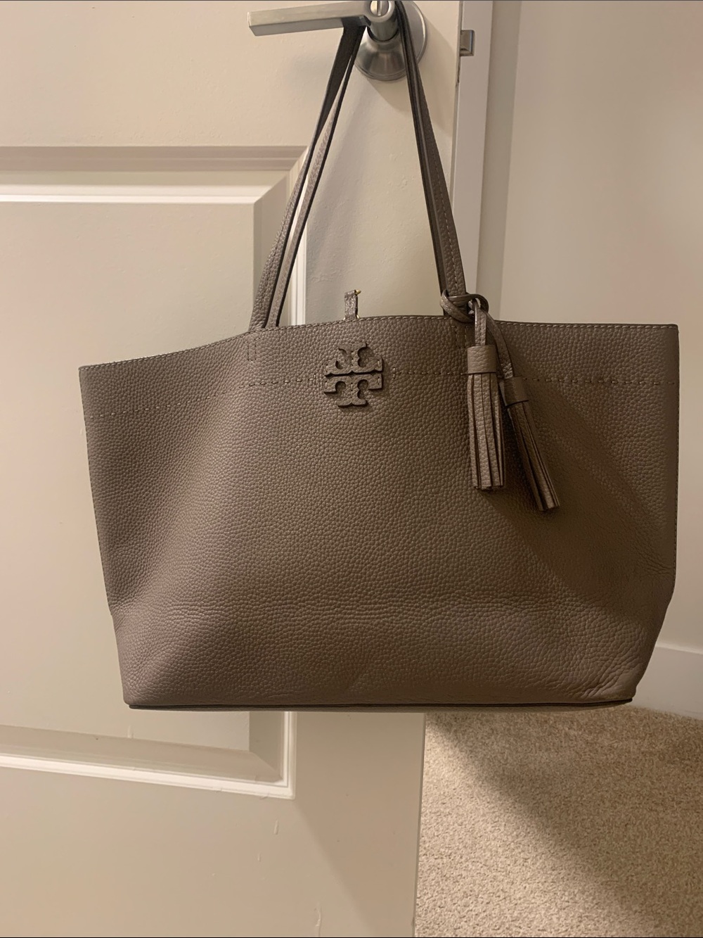 Tory Burch Pebbled Leather Tote in Taupe